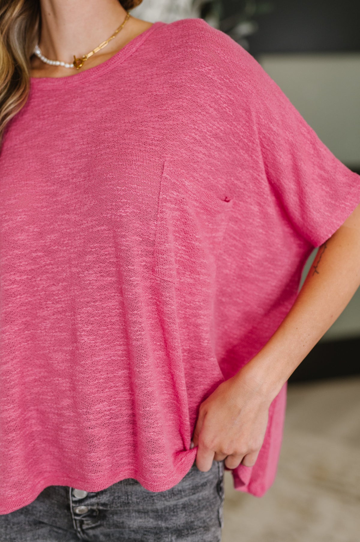 Basically Flowing Dolman Sleeve Top in Hot Pink
